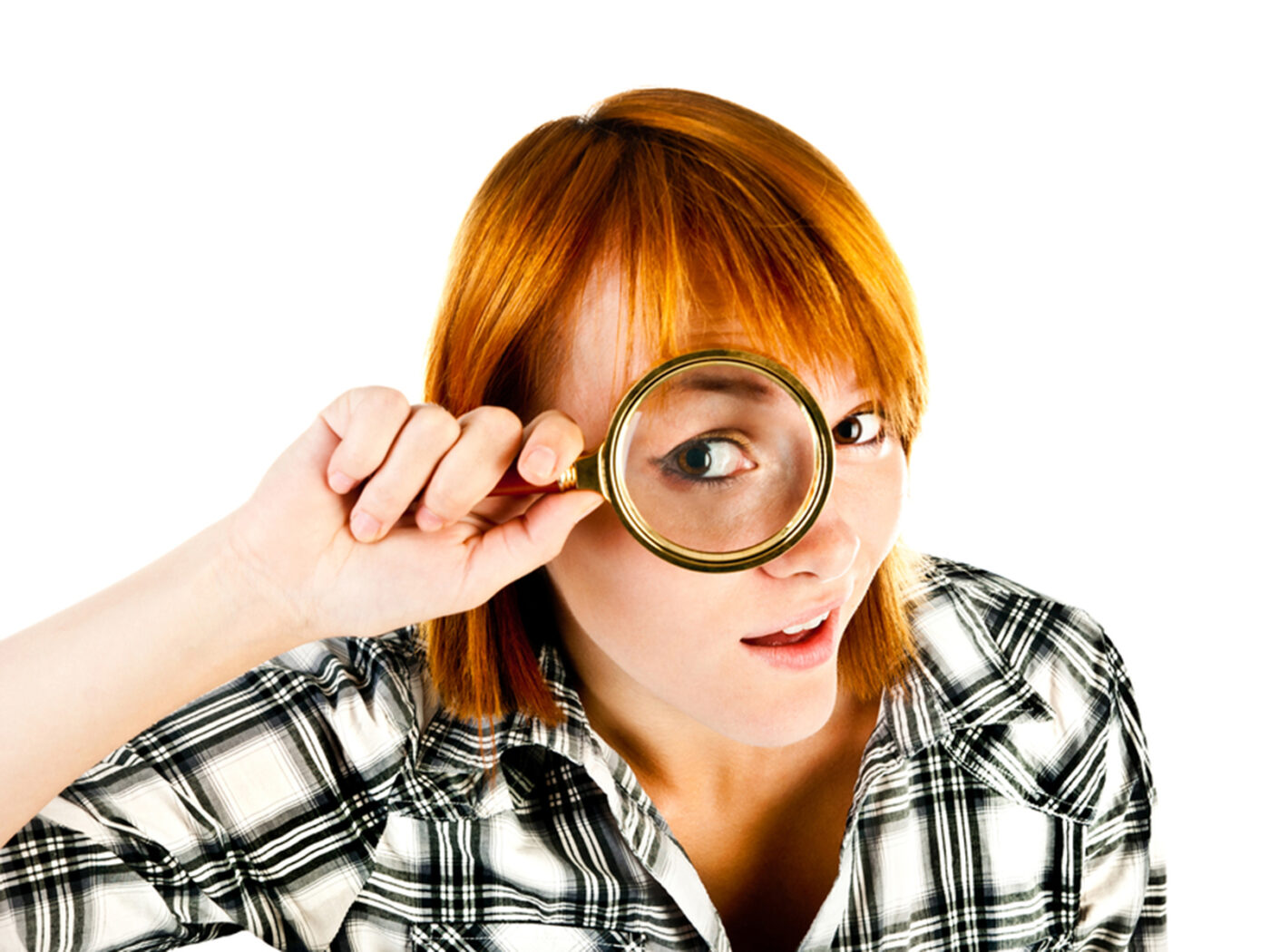 Titelbild der Veranstaltung "Landespolitik im Jugend-Check", Frau mit Lupe